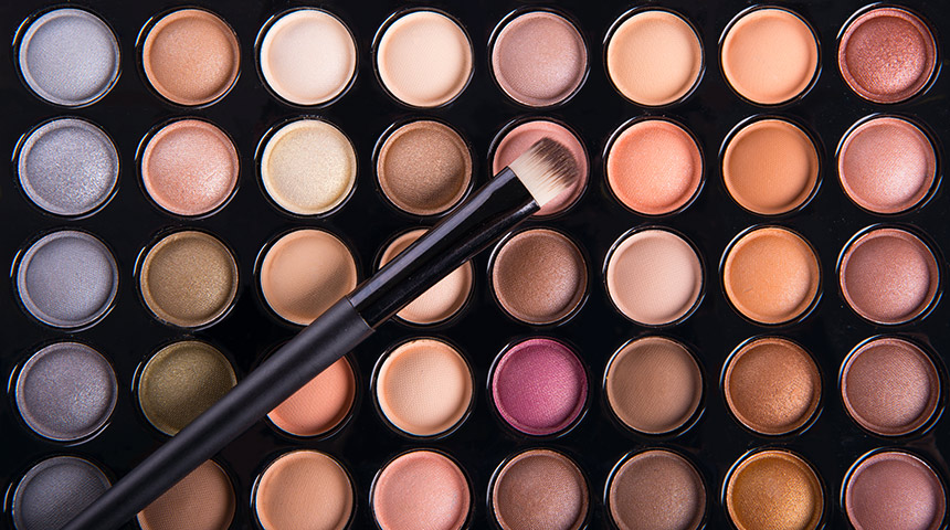 color cosmetic palette with brush