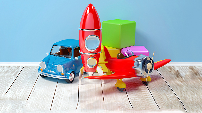 hero toys on blue background