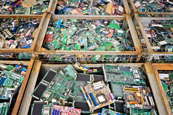 computer components for recycling sorted into containers